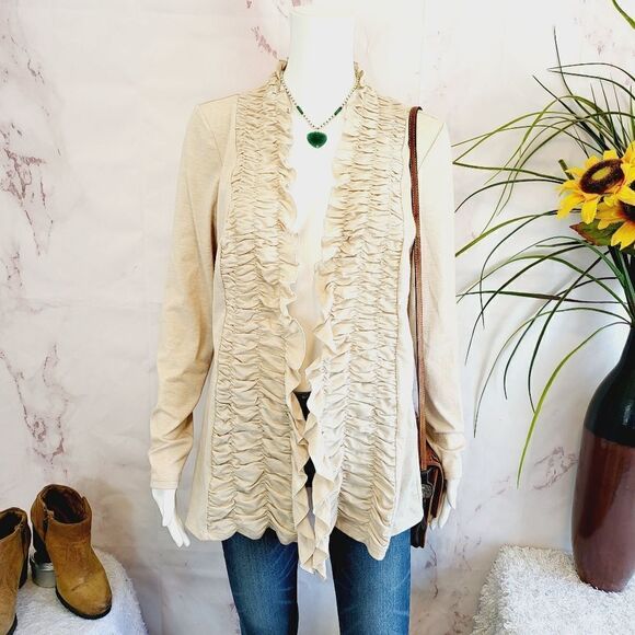 Milano open front ruched ruffle cream cardigan - Picture 1 of 7
